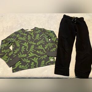 Lime Green Dinosaur Shirt and Black Pants Set